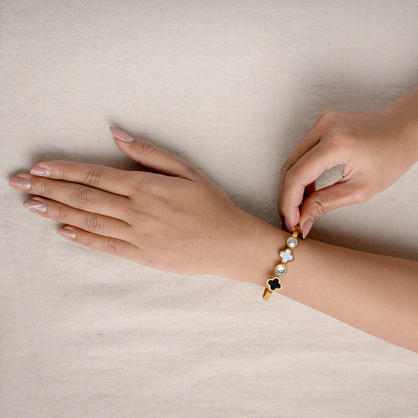 Valor Noir Clover Crystal Cuff Bracelet