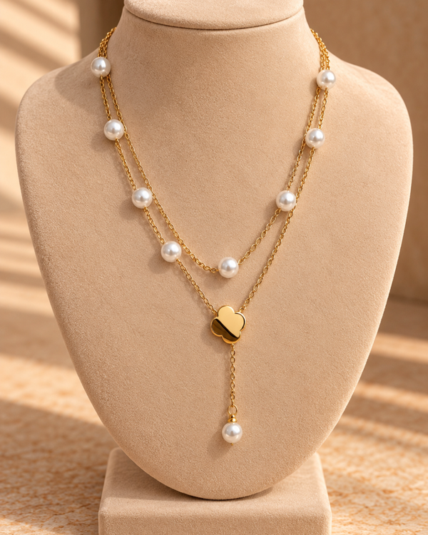 Radiant Pearl Clover Necklace – Pearl Gold