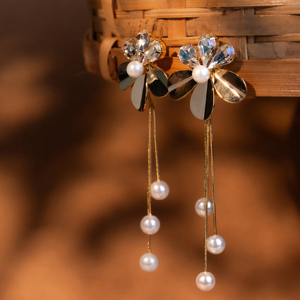 Illume Crystal Bloom Pearl Tassel Earrings
