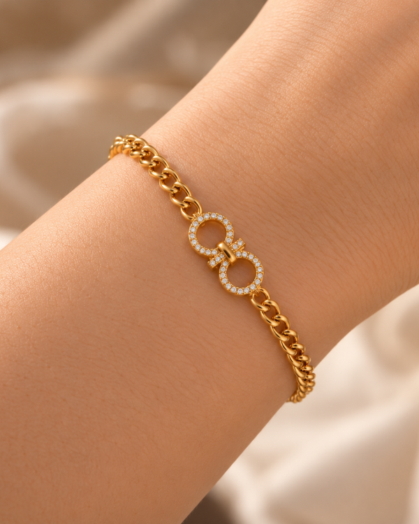 Lustrous Twin Loop Bracelet – Gold Crystal