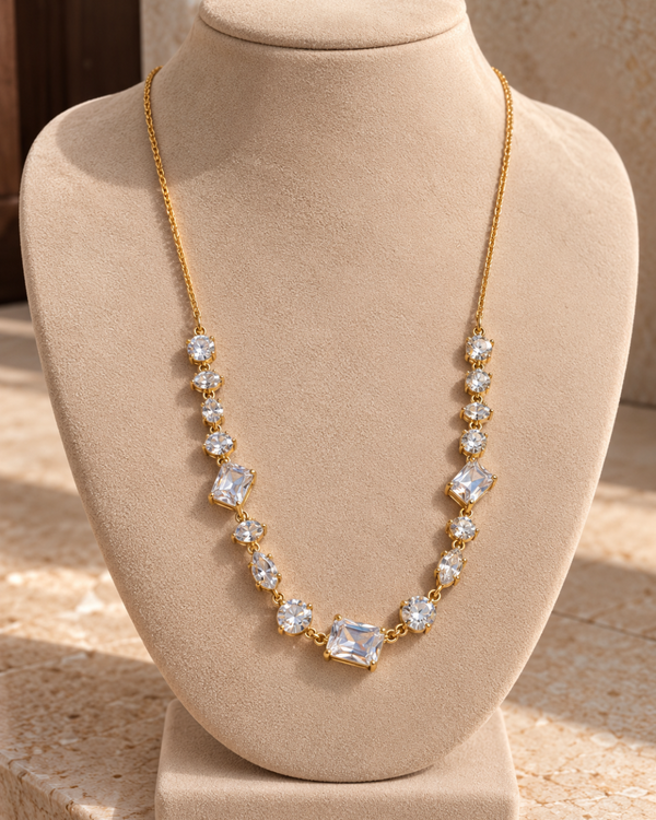 Radiant Crystal Cascade Necklace – Clear