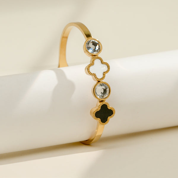 Valor Noir Clover Crystal Cuff Bracelet
