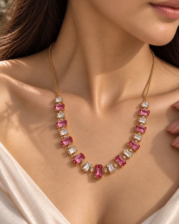 Radiant Rose Baguette Necklace – Pink Ivory