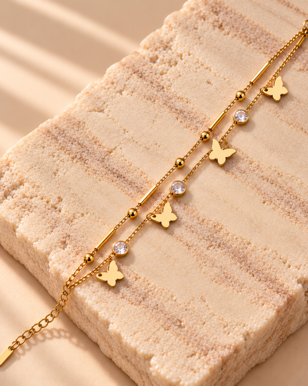 Lustrous Butterfly Layered Bracelet – Gold Crystal