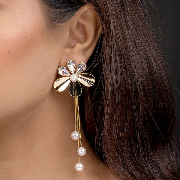 Illume Crystal Bloom Pearl Tassel Earrings