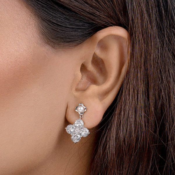 Illume Silver Crystal Bloom Pearl Earrings