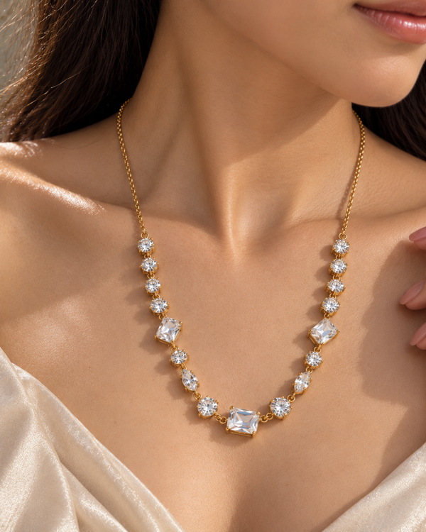 Radiant Crystal Cascade Necklace – Clear