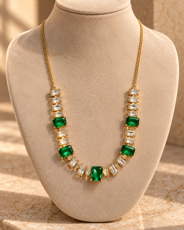 Radiant Emerald Baguette Necklace – Green Ivory